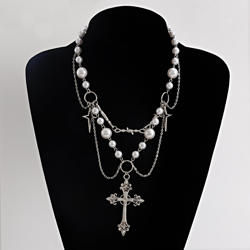 Pearl Choker Necklace Vintage - Punk Crosses Pendant Necklace Gothic Crosses