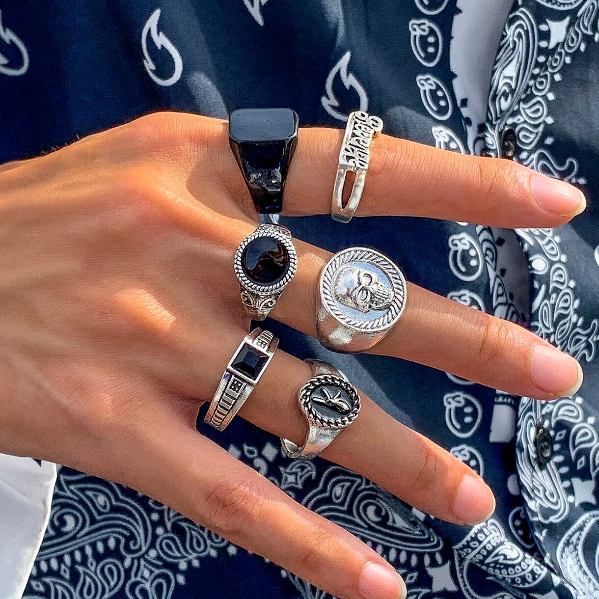 Vintage Punk Knuckle Rings Set - 6Pcs/Set Goth Vintage Skeleton Skull Antique