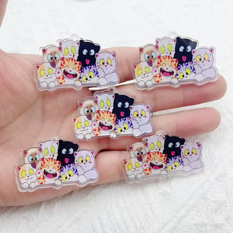 Earrings - 10pcs Cartoon Acrylic Kitten Jewelry Necklace