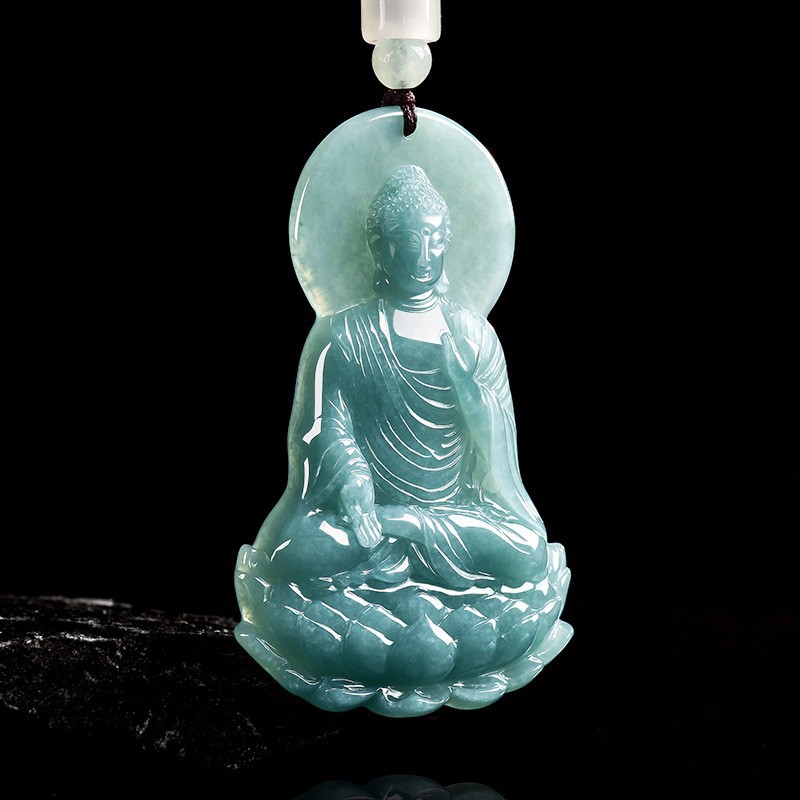 Necklaces - Natural Burmese Jadeite Buddha Pendant Necklace