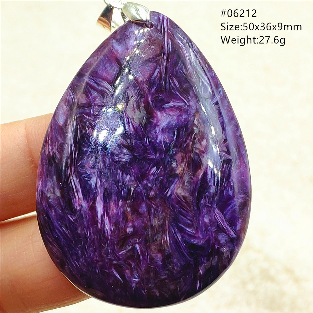 925 Sterling Silver Chain Necklace Men - Natural Purple Charoite Water Drop Gemstone