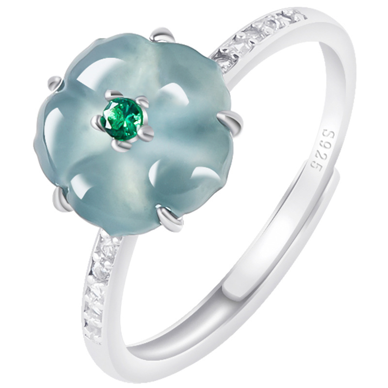 Rings - Blue Burmese Jadeite Flower Rings 925