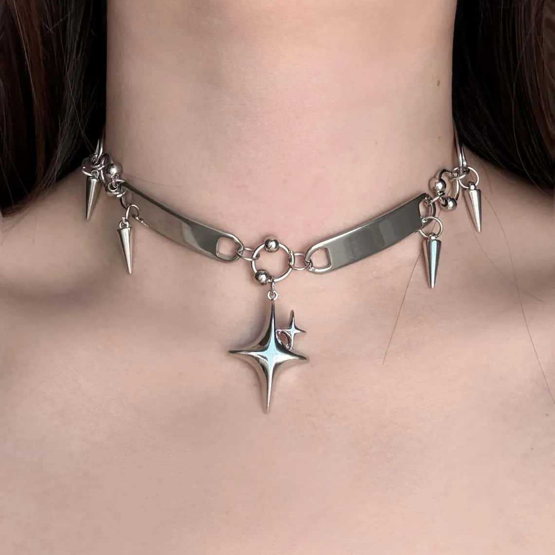 Goth Punk Spike Choker - Punk Star Riveted Choker,Rock Jewelry,Y2k Accessory,Hippie,Goth,Design