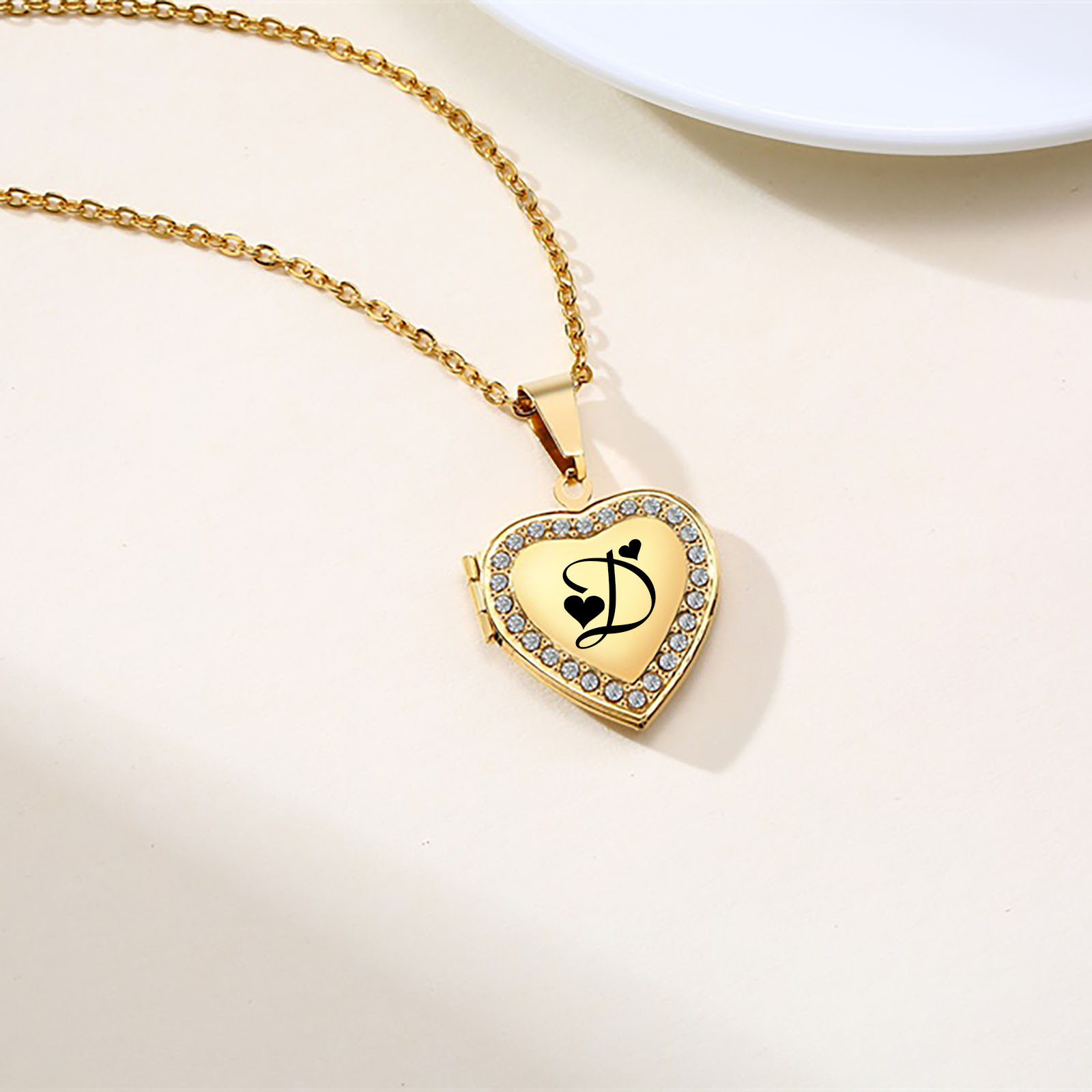 Heart Locket Necklace Photo - Free Engraving Initials Heart Locket Pendant