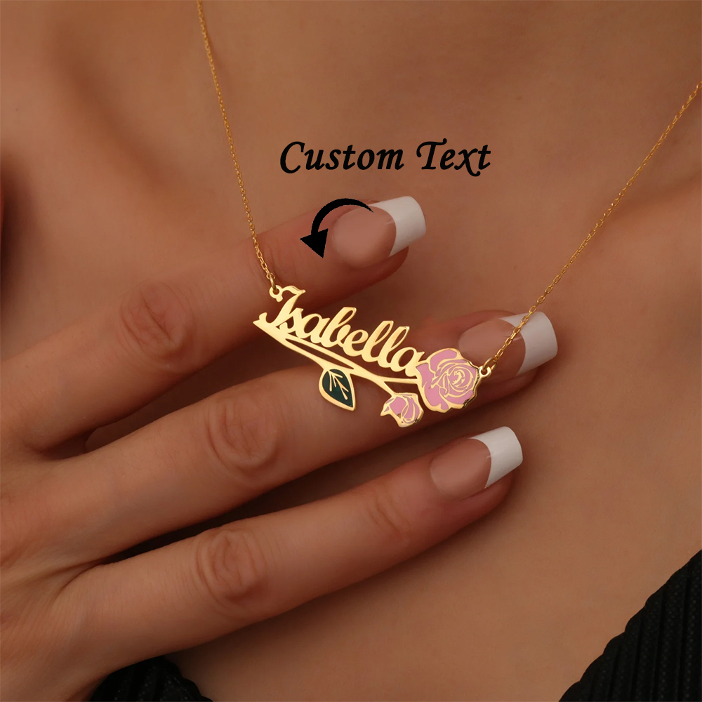 Custom Name Necklace Stainless Steel - Personalized Colorfuls Birth Flower Name Necklace