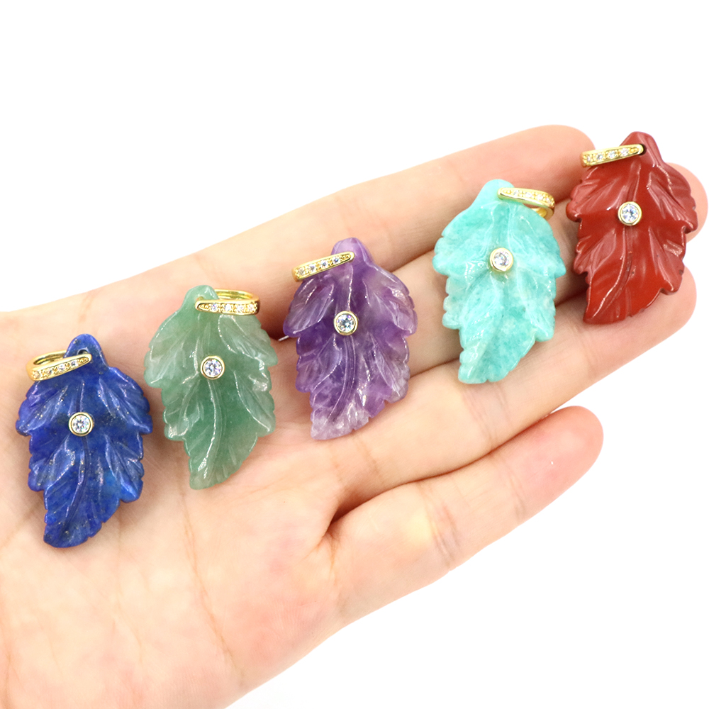 Crystal Pendant Necklace Natural Stone - Natural Stone Crystal Leaf with Zircon