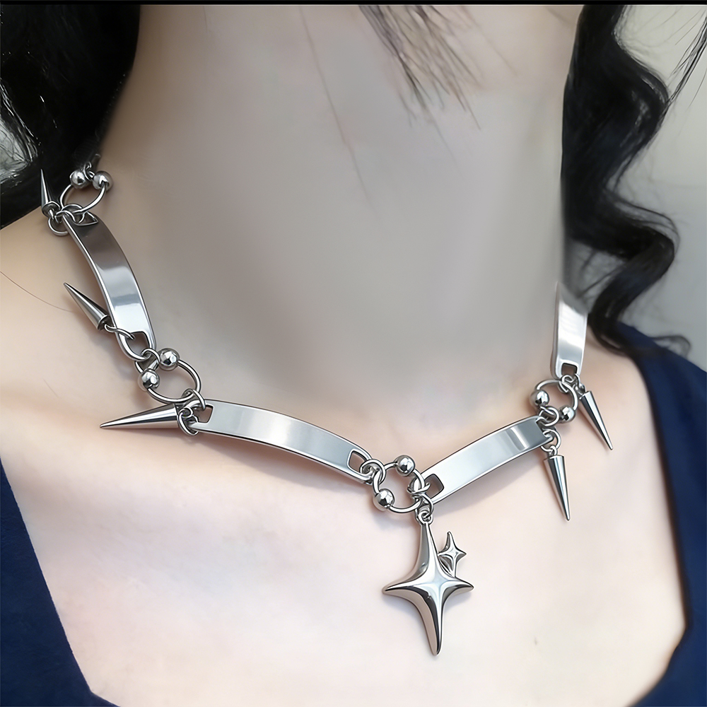 Goth Punk Spike Choker - Y2k Star Riveted Choker Goth Design