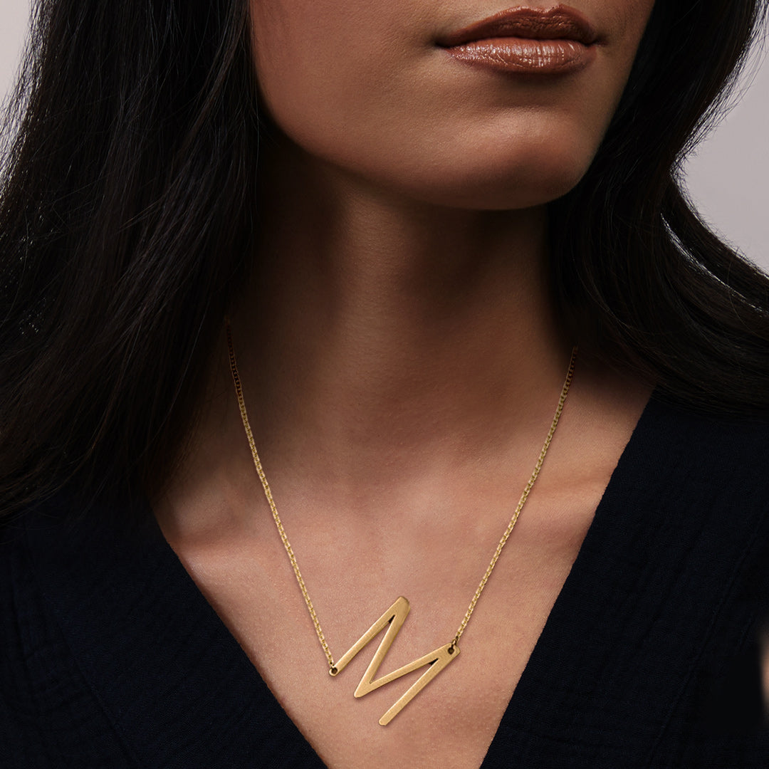 Initial Letter Necklace 18K Gold - Statement Initial Necklace Personalised Stainless Steel