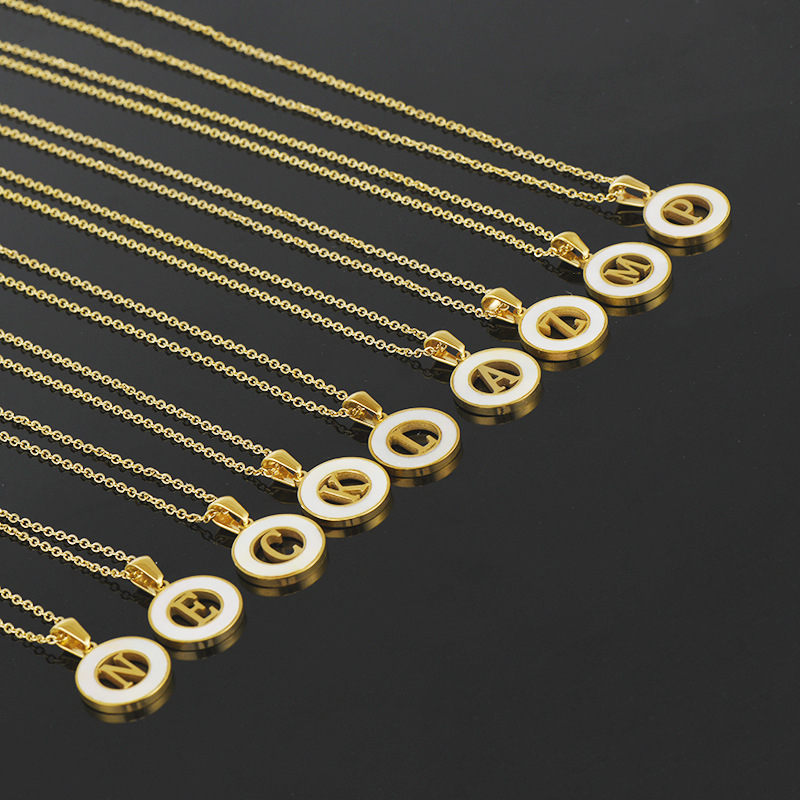 Initial Letter Necklace 18K Gold - Wholesale Stainless Steel White Shell Initial