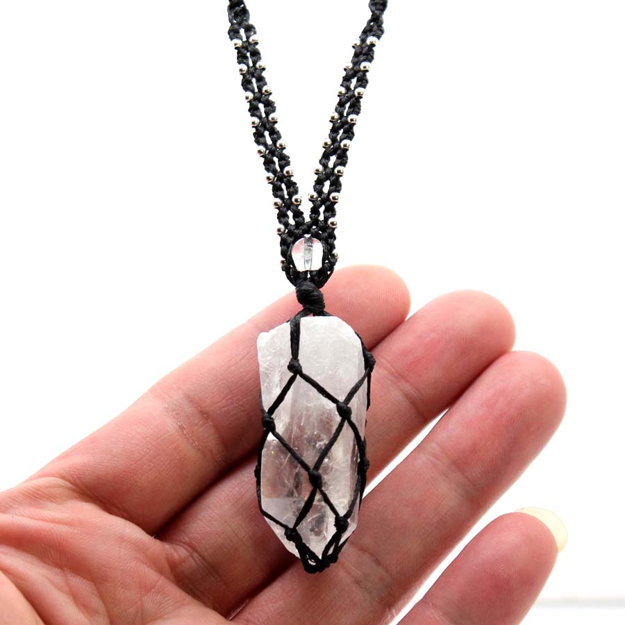 Crystal Pendant Necklace Natural Stone - Crystal Quartz Macrame Braided Stone Pendant