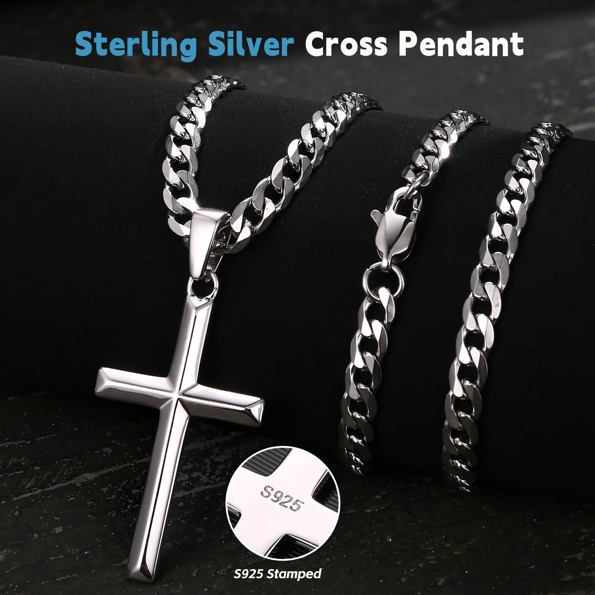 925 Sterling Silver Chain Necklace Men - Fansilver 925 Sterling Silver Cross Necklace