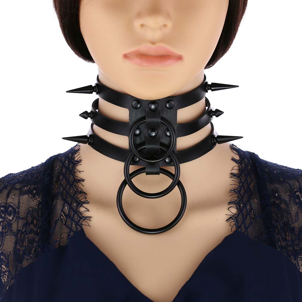 Goth Punk Spike Choker - Fashion Women Men Black Rivet Leather