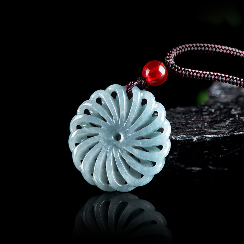 Necklaces - Burmese Jadeite Flower Pendant Necklace Stone
