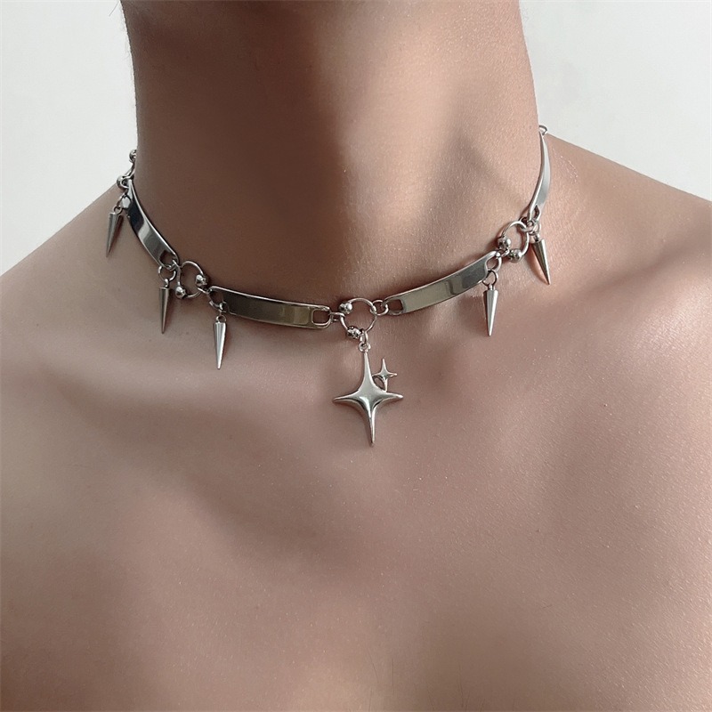 Goth Punk Spike Choker - Hiphop Stainless Steel Punk Star Riveted
