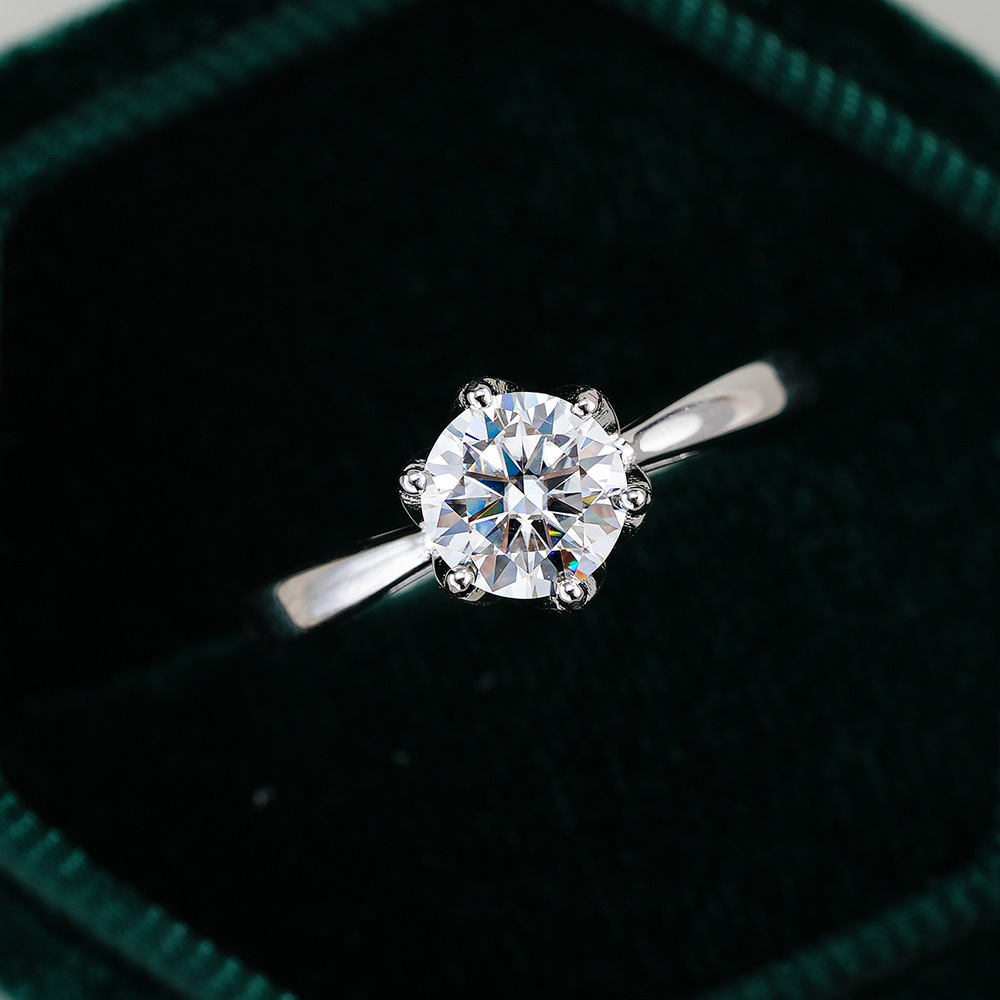Moissanite Engagement Ring 1 Carat - JoyceJelly Classic Six-Claw Moissanite Ring S925
