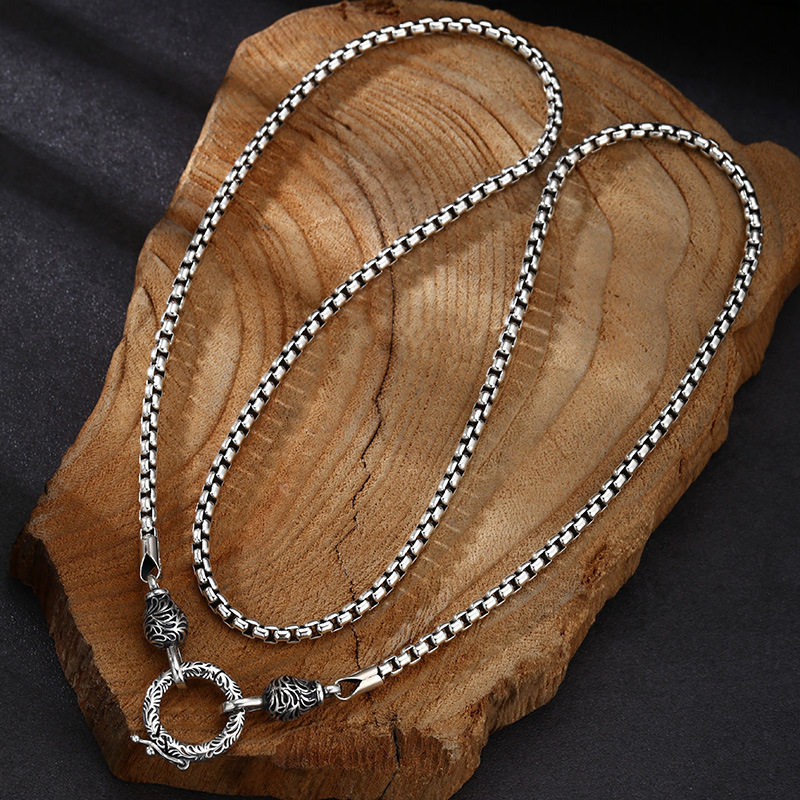 925 Sterling Silver Chain Necklace Men - OUYADI 925 Sterling Silver Retro Box