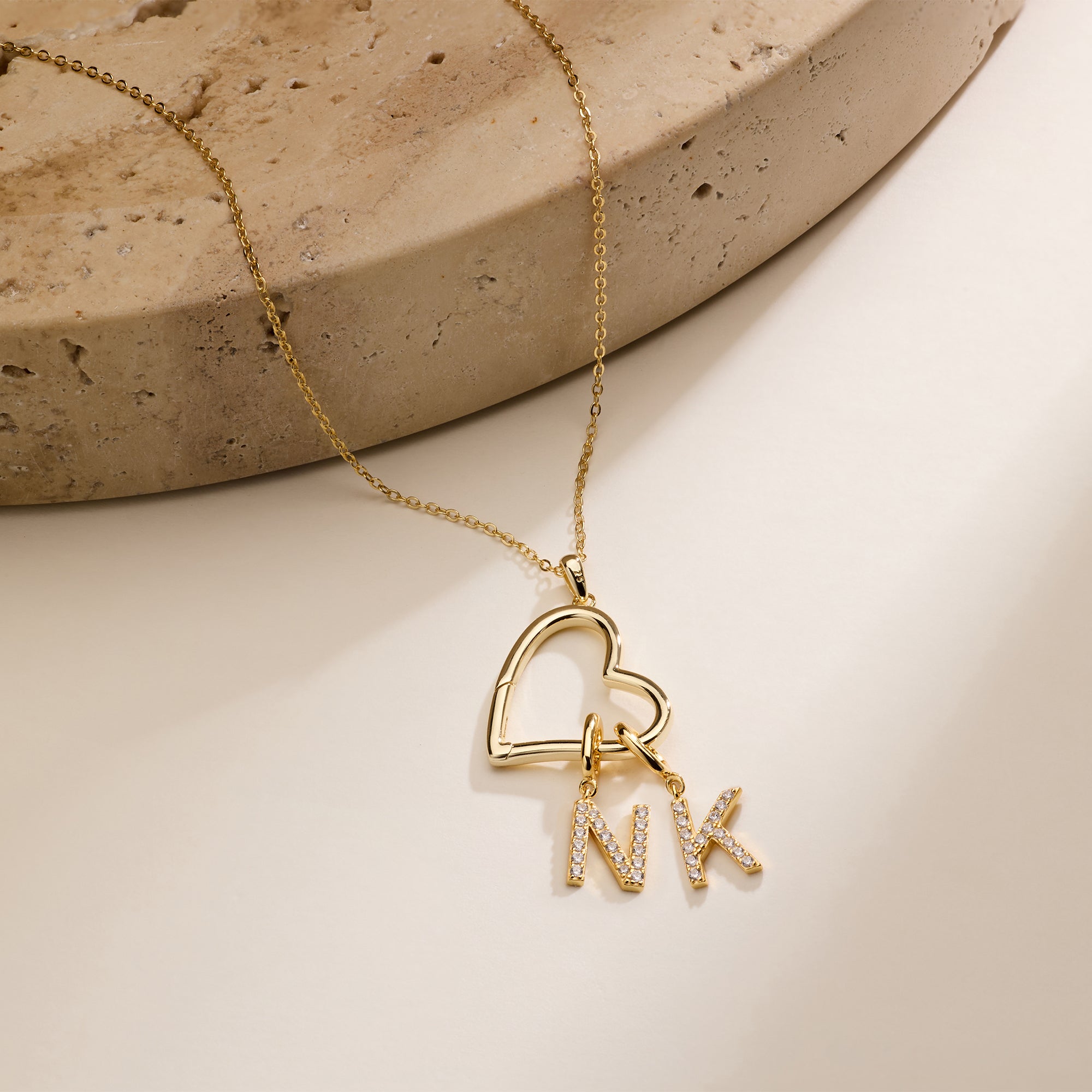 Initial Letter Necklace 18K Gold - Custom Initial Open Heart Necklace Personalized