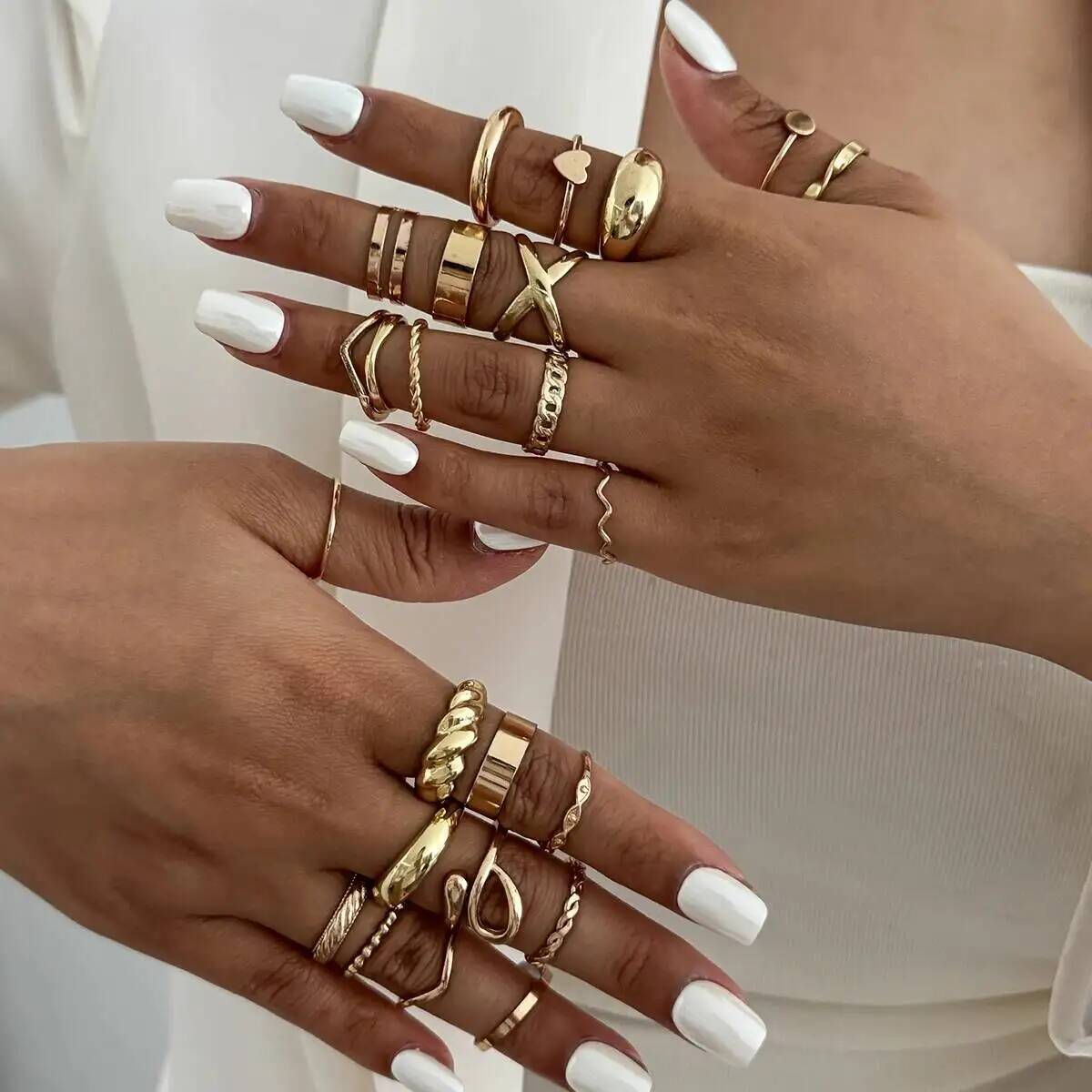 Vintage Punk Knuckle Rings Set - KunJoe 24Pcs/Set Trendy Irregular Geometry Open
