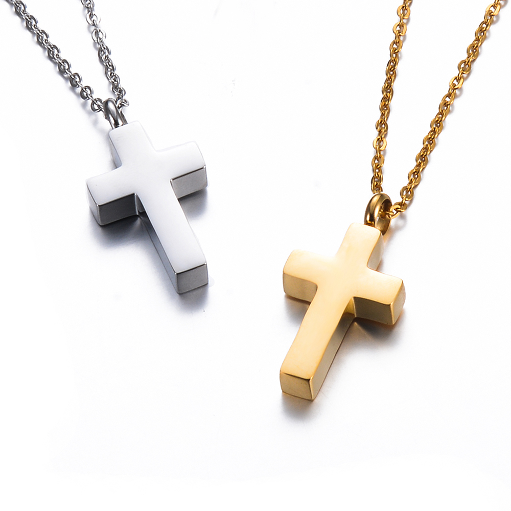 Cross Pendant Necklace Gold - Stainless Steel Cremation Cross Keepsake Necklace