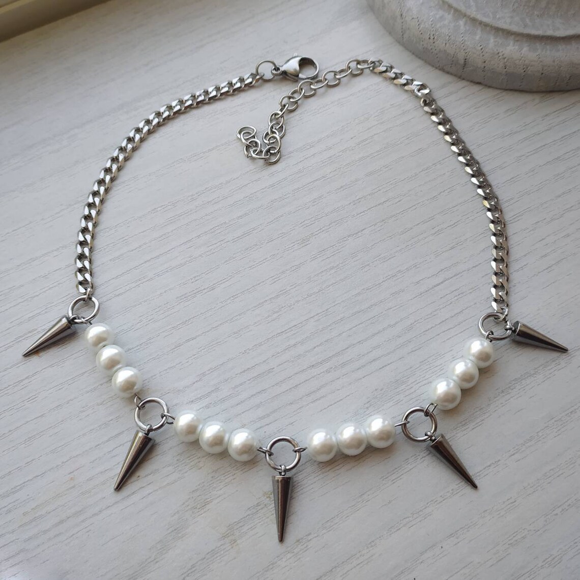 Goth Punk Spike Choker - Egirl Pearl Spike Necklace DIY Design