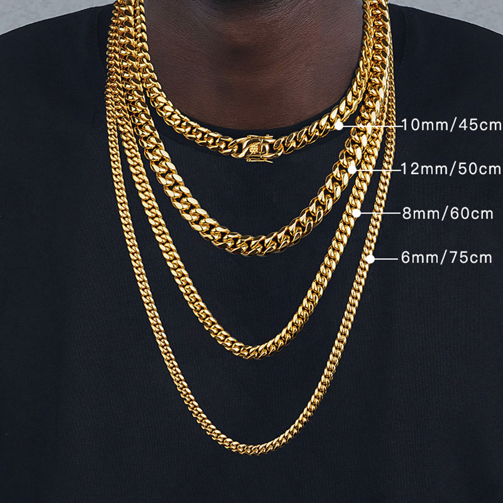 Cuban Link Chain 12Mm - 6mm/8mm/10mm/12mm Hip-Hop High Polished Gold Color