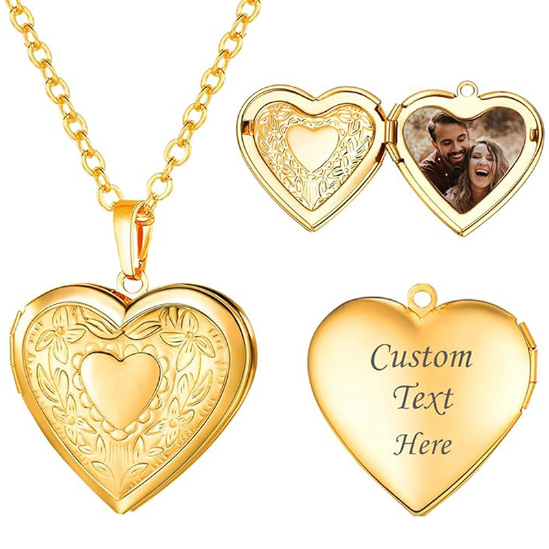 Heart Locket Necklace Photo - Personalized Locket Necklace Custom Photo Text