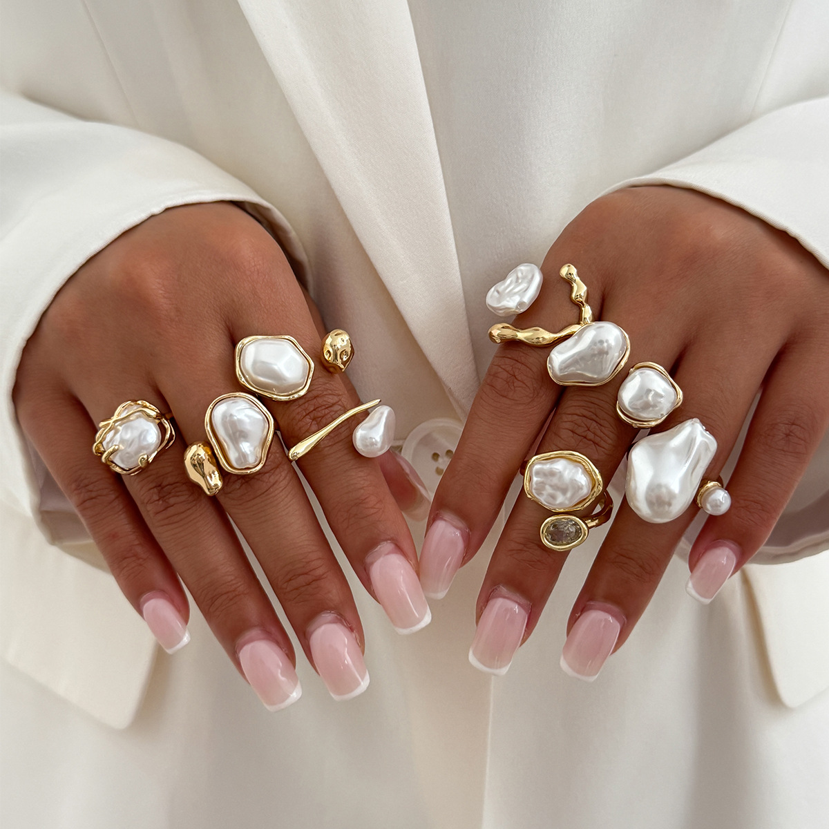 Vintage Punk Knuckle Rings Set - 7Pcs/Set Gold Color Irregular Imitation Pearl