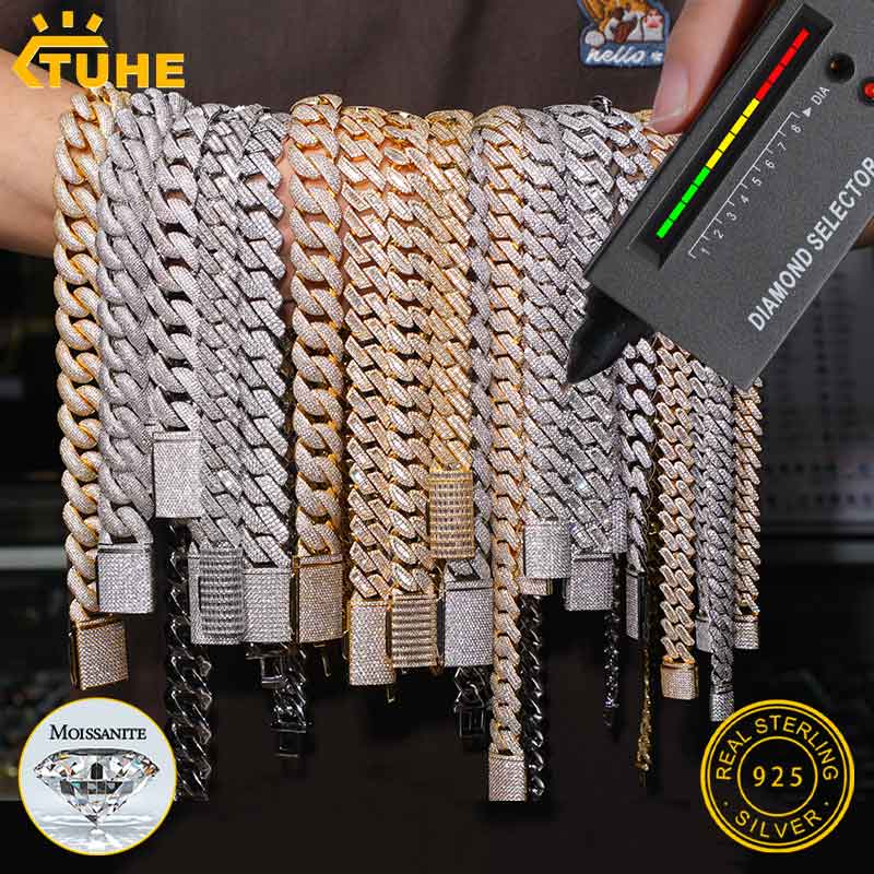 Cuban Link Chain 12Mm - TUHE Unisex D Color Moissanite Cuban