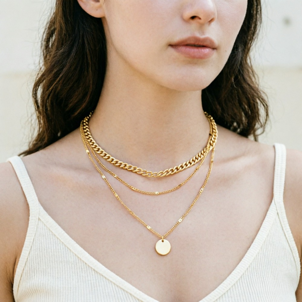 Layered Pendant Necklace Aesthetic - Aesthetic Fashion Retro Vintage Layered Pendant