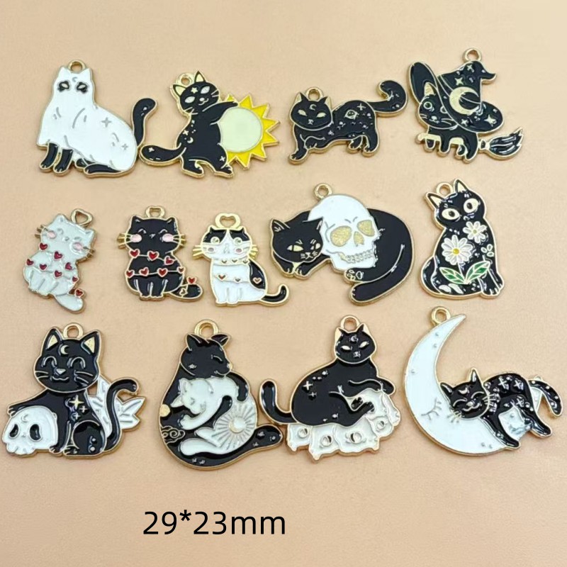 Earrings - 10pcs Original Alloy Enamel Black Cat
