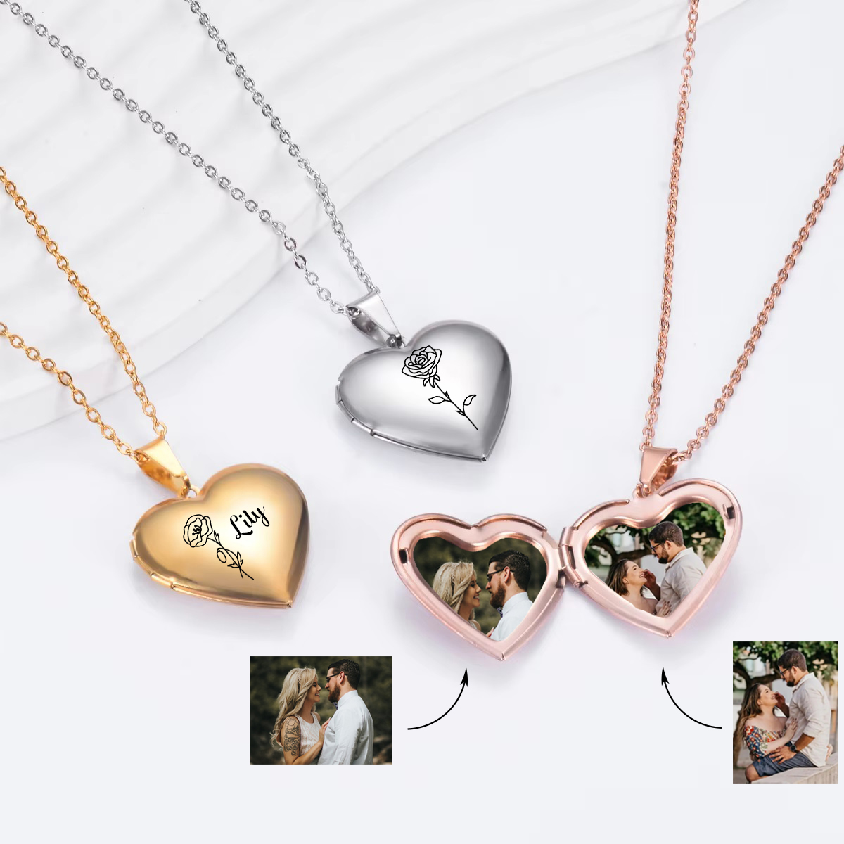 Heart Locket Necklace Photo - Custom Personalized Heart Birth Flower Locket