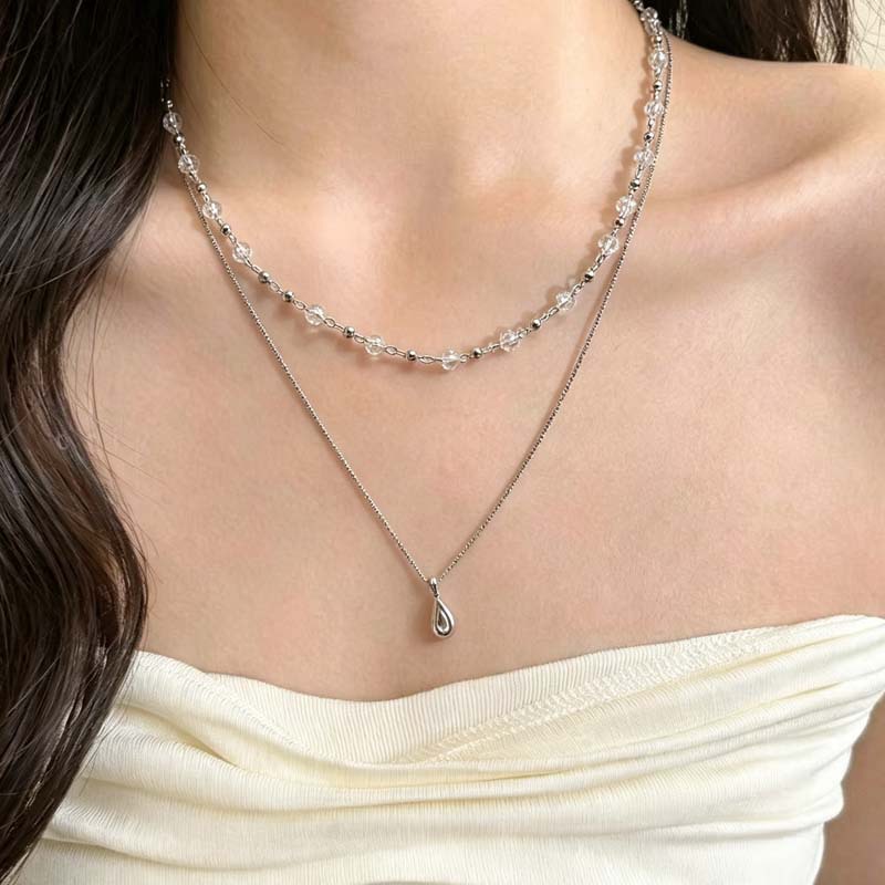 Layered Pendant Necklace Aesthetic - New Fashion Water Droplet Pendant Double