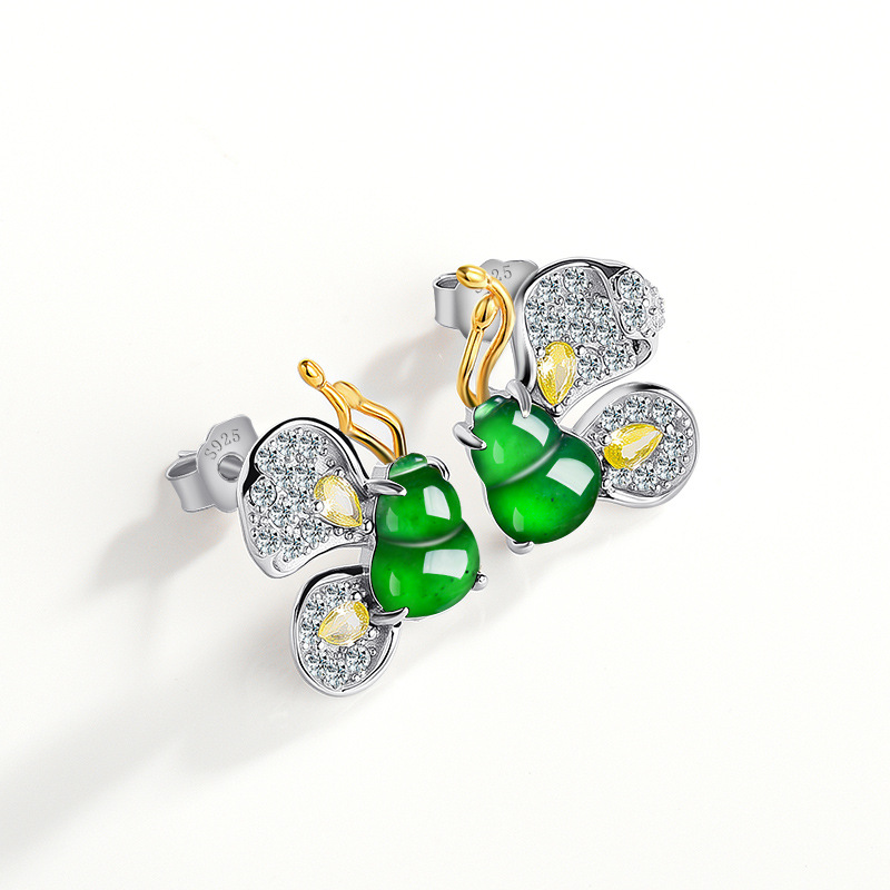 Earrings - Green Burmese Jadeite Butterfly Earrings Designer