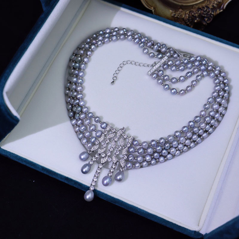 Pearl Choker Necklace Vintage - Freshwater Pearl Necklace, Vintage Triple-Layer Luxury