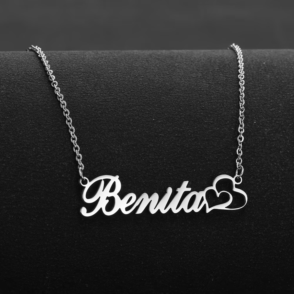 Custom Name Necklace Stainless Steel - Personalized Double Heart Custom Name Necklace