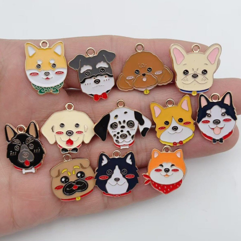 Earrings - 12pcs cartoon pet spotted dog alloy