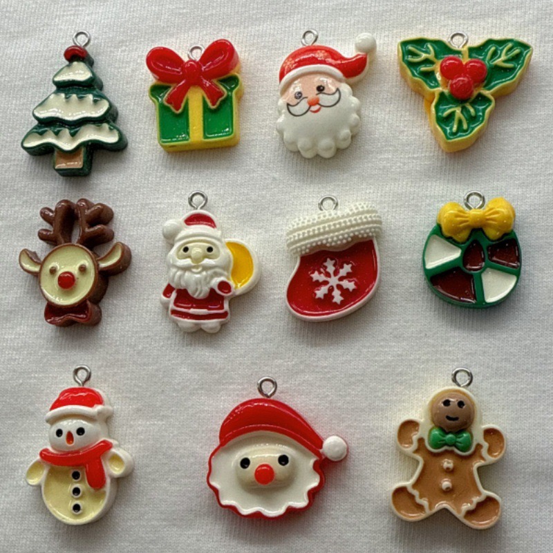 Earrings - 10pcs Christmas Cartoon Series Resin Pendant