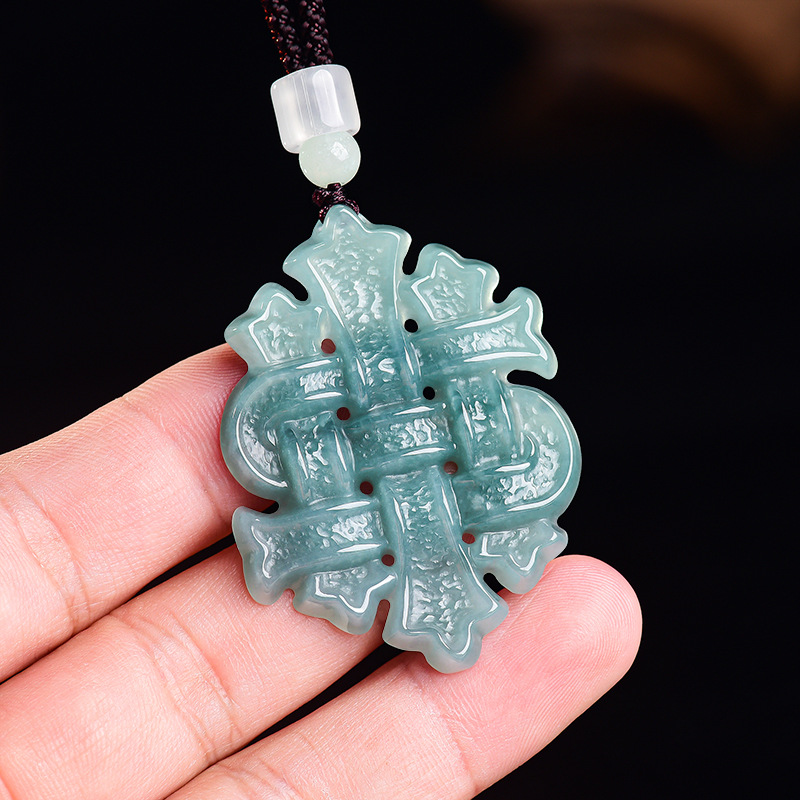 Necklaces - Natural Burmese Jadeite Chinese Knot Pendant