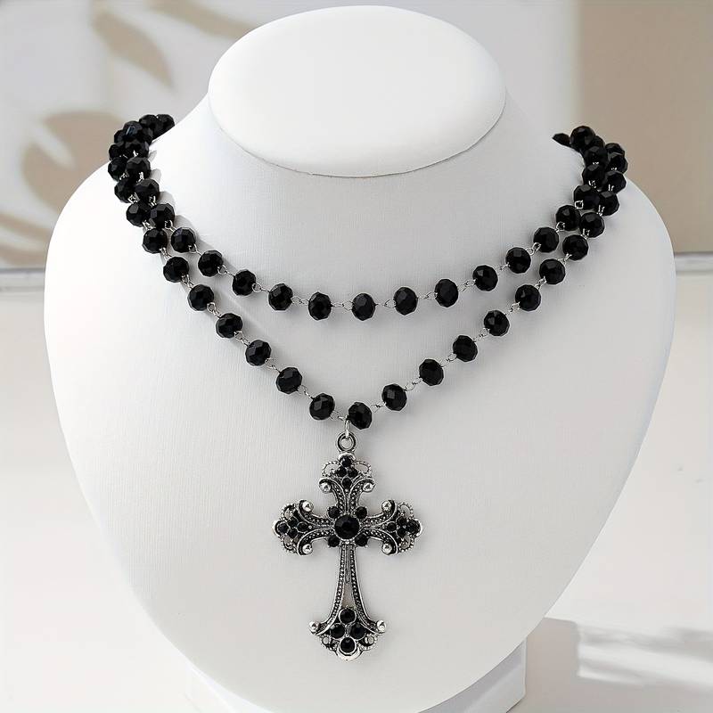 Layered Pendant Necklace Aesthetic - Y2K Grunge Gothic Layered Cross Necklace