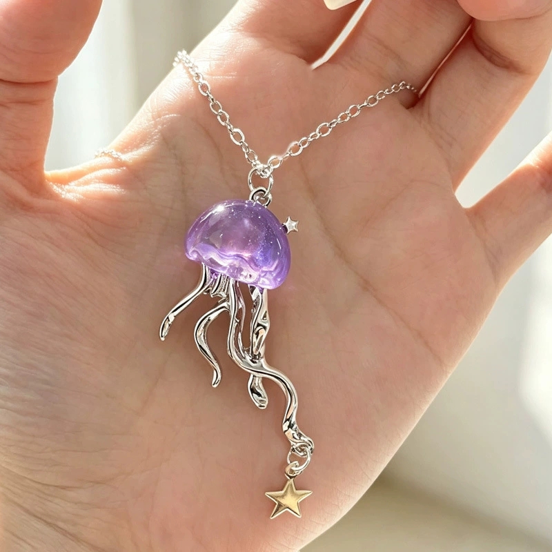 Layered Pendant Necklace Aesthetic - Cute Purple Jellyfish Ocean Star Pendant