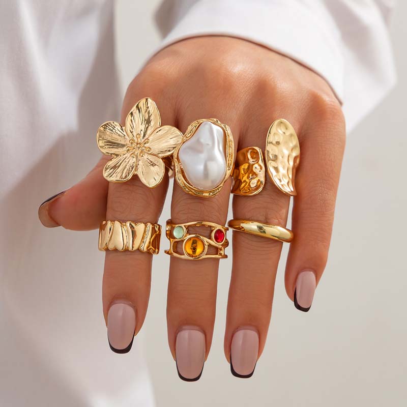 Vintage Punk Knuckle Rings Set - 6pcs/Set Vintage Metal Flower Ring Set