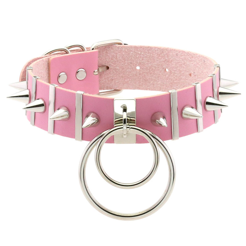 Goth Punk Spike Choker - Pink Bondage Spike Choker Neck Punk