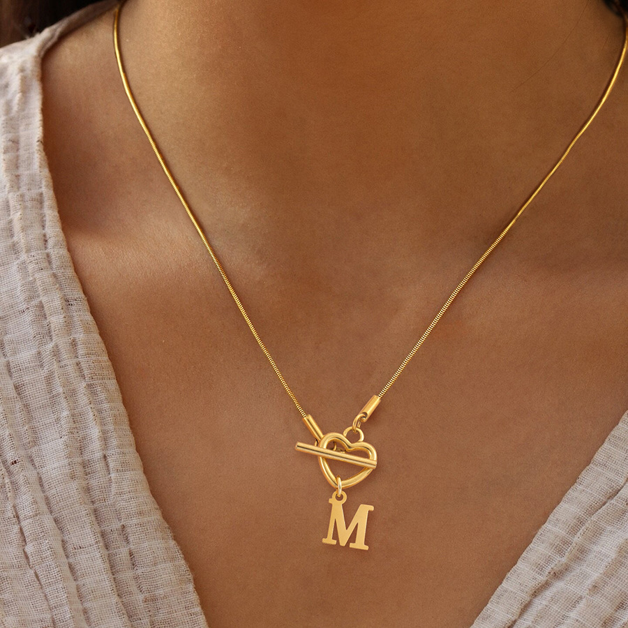 Initial Letter Necklace 18K Gold - Fashion A-Z Initial Heart Pendant Necklace