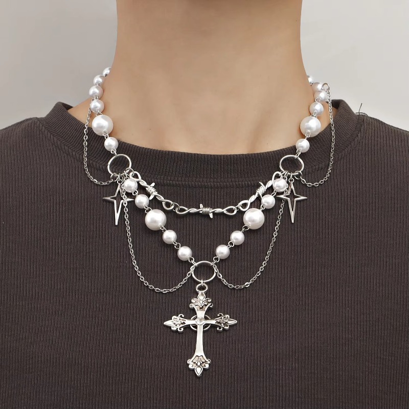 Punk Crosses Pendant Necklace  - Pearl Choker Necklace Vintage recension och pris