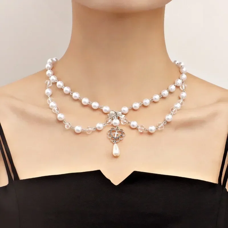 Punk Crosses Pendant Necklace  - Pearl Choker Necklace Vintage recension och pris