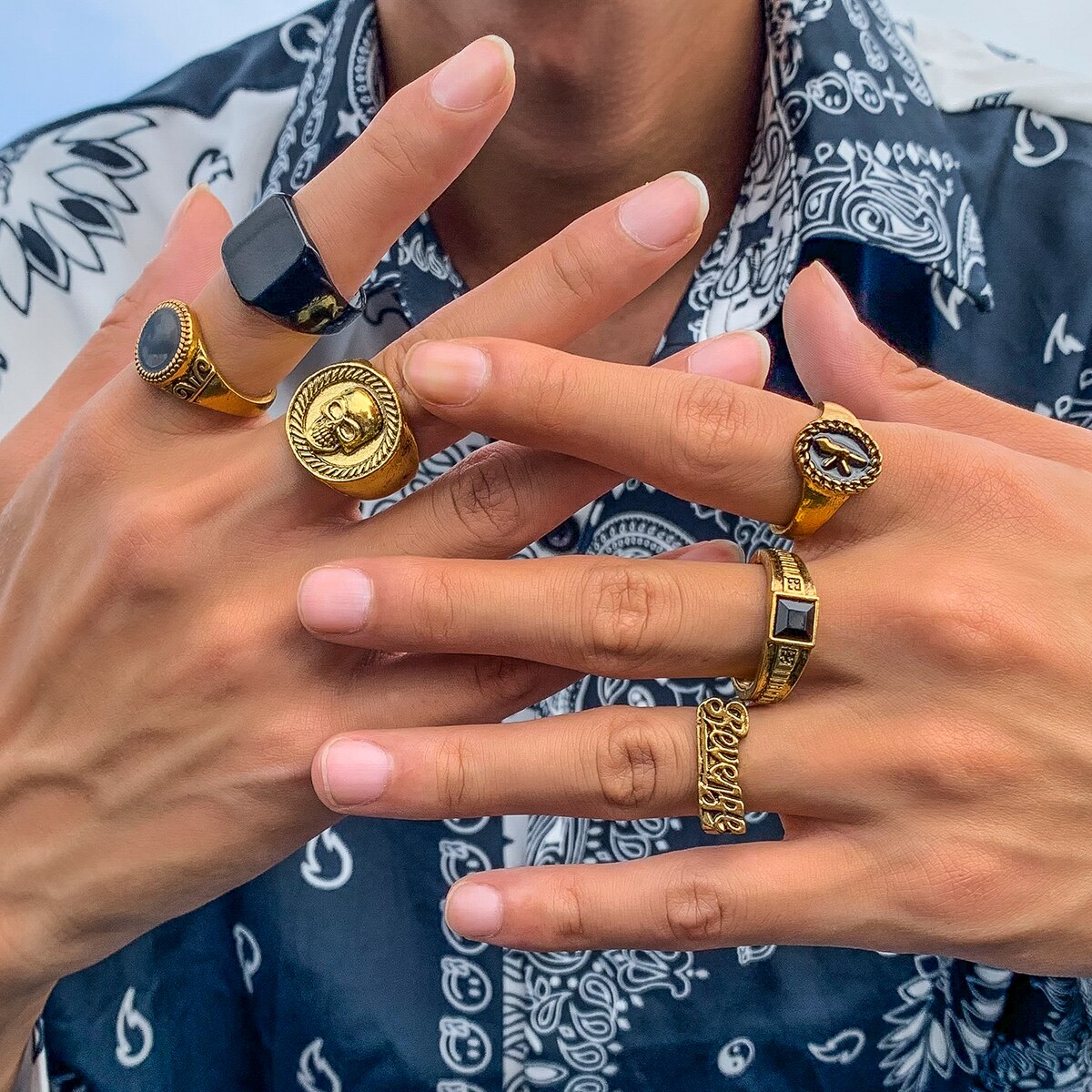 6Pcs/Set Goth Vintage Skeleton - Vintage Punk Knuckle Rings Set recension och pris