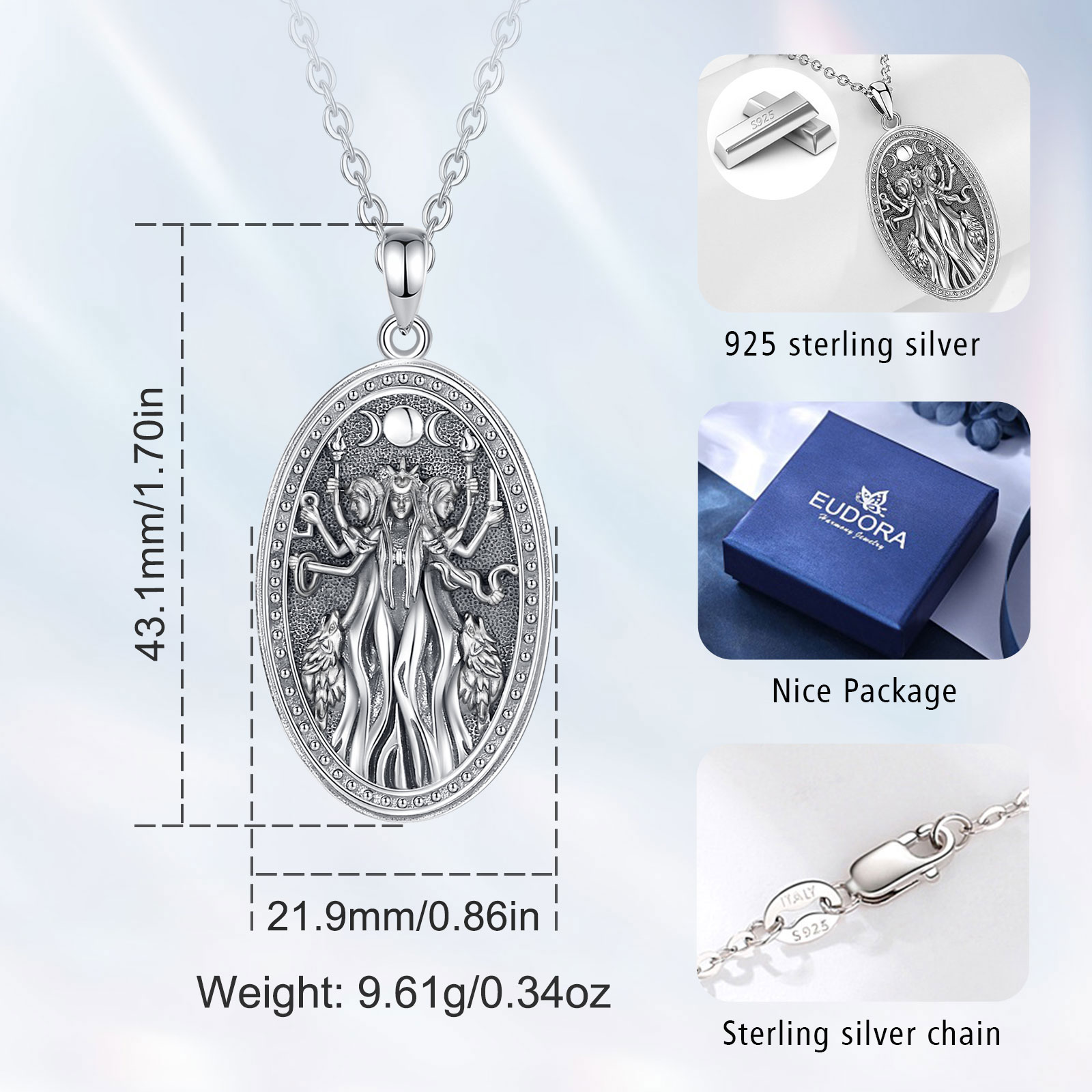 Eudora 925 Sterling Silver Tri - 925 Sterling Silver Chain Necklace Men recension och pris