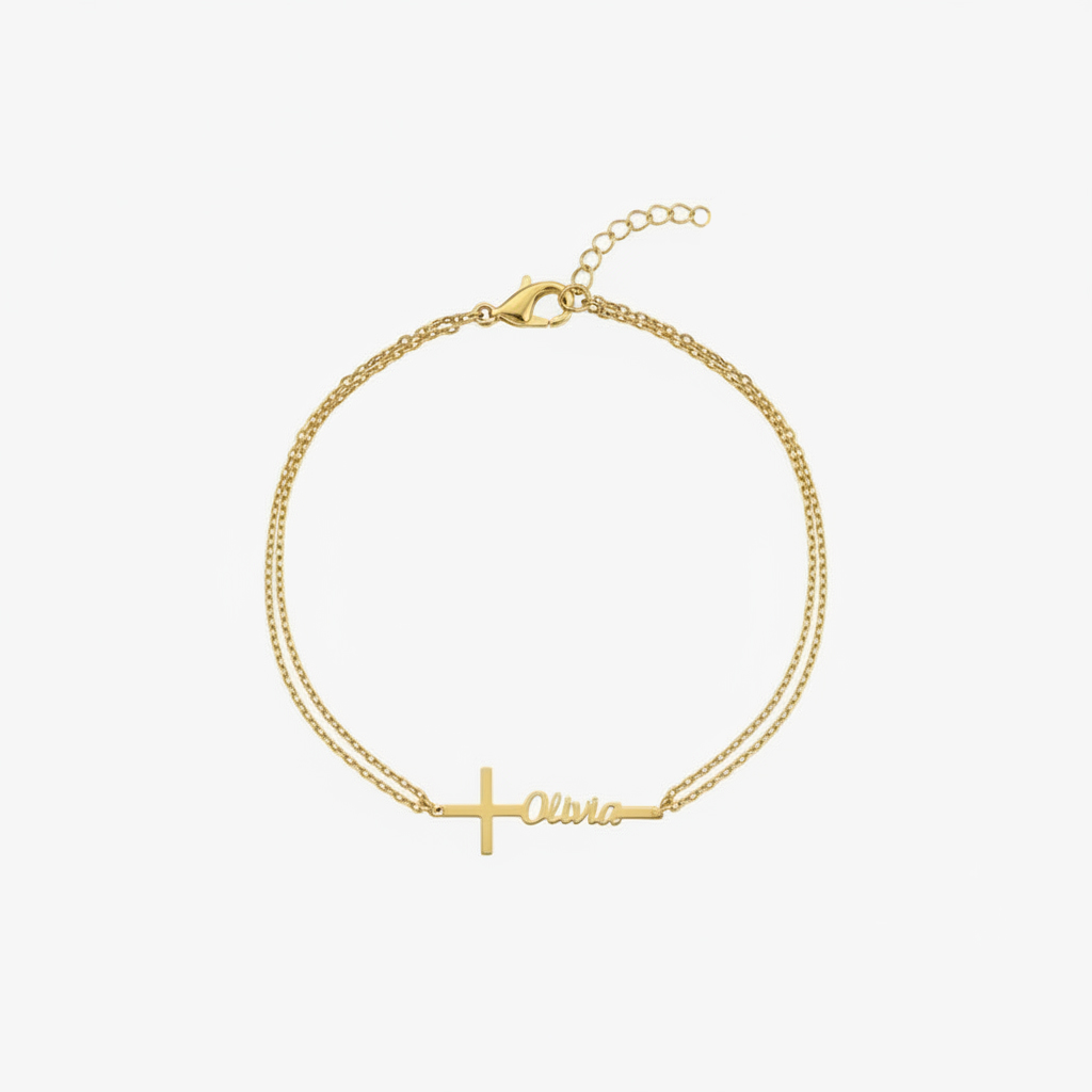 Custom Baptism Name Bracelet P - Cross Pendant Necklace Gold recension och pris