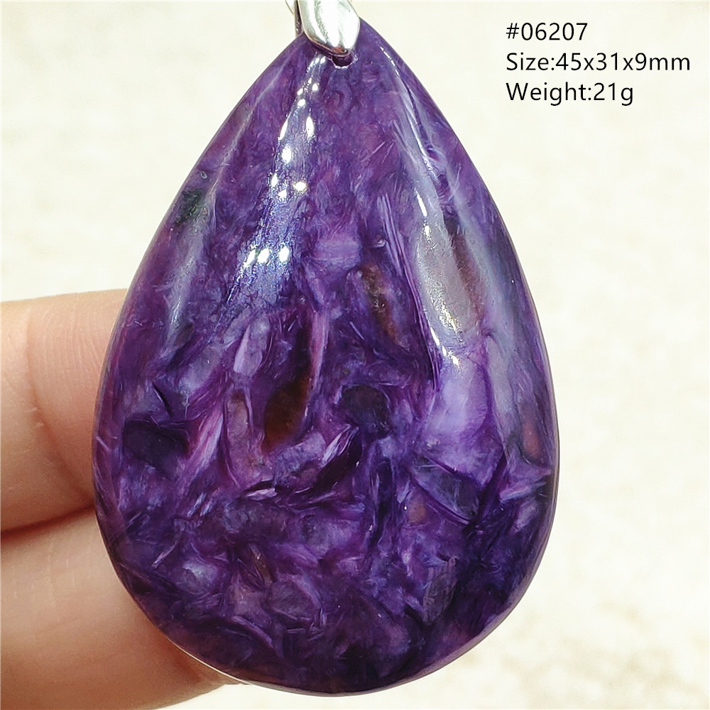 Natural Purple Charoite Water  - 925 Sterling Silver Chain Necklace Men recension och pris