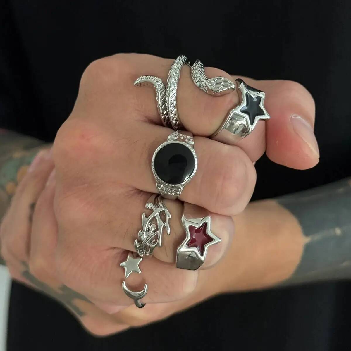 KunJoe 6Pcs New Goth Snake Ope - Vintage Punk Knuckle Rings Set recension och pris